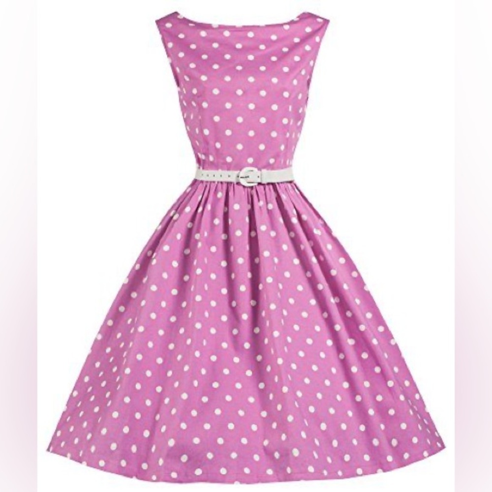 Lindy Bop Pink Magenta Polka Dot Fit and Flare Retro Pinup Vintage Dress